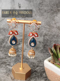 MOP studs with jhumka and carved stone