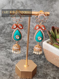 MOP studs with jhumka and carved stone