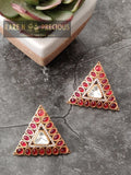Copper triangular studs with uncut kundan and cz