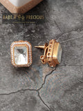 Copper rectangular studs with cz and uncut kundan