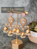 3 jhumki copper earrings with carved stones