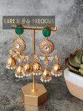 4 jhumki copper earrings with carved stones