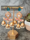 5 jhumki copper earrings with carved stones