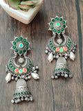 Dual tone German silver with half jhumki and pacchi accents