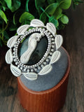 German silver peacock motif adjustable ring with semi precious stone