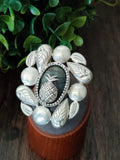 German silver pineapple motif adjustable ring with semi precious stone
