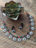 Victorian finish necklace with glass kundan flowers