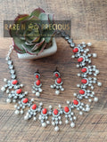 Victorian finish necklace with coral stones