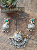 half dome dual tone pendant with jhumka